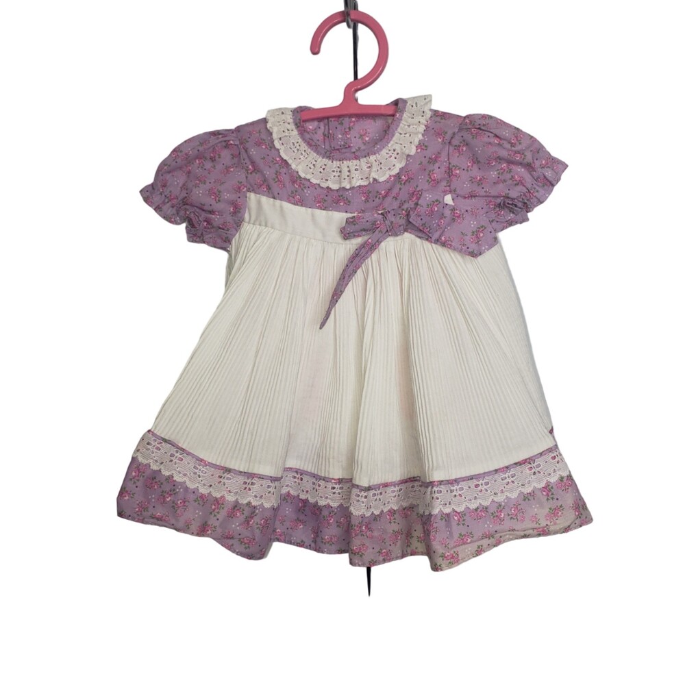 VINTAGE 80's Sears Purple Floral Pleated Dress Girls Size 26-31lbs